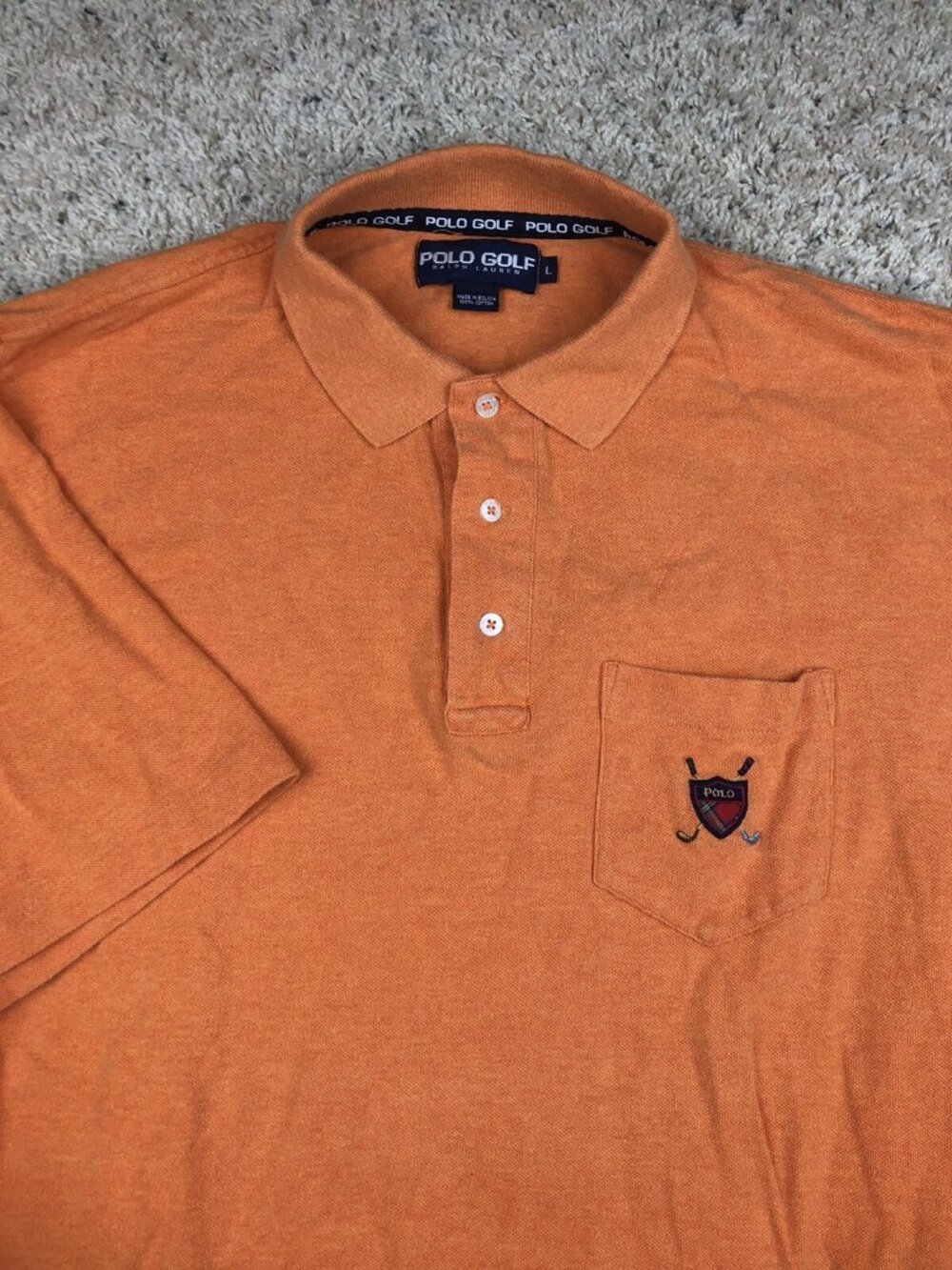 Polo Golf Ralph Lauren Mens Polo Shirt Adult Large Orange Cotton, Plaid Logo Vtg